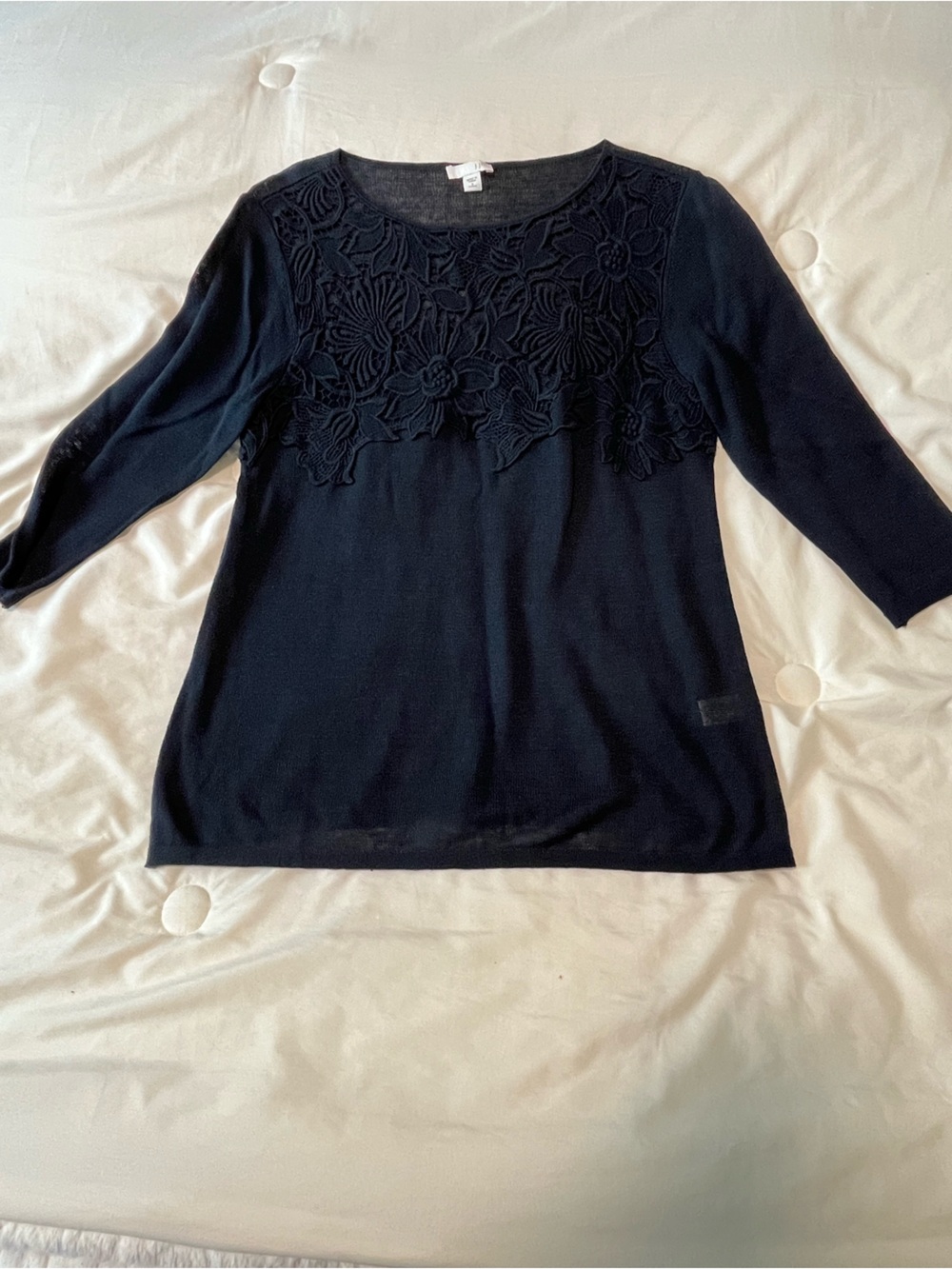 J. Jill Navy Long Sleeve Top with Lace Accent Size Small